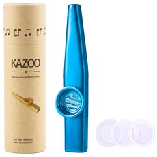 WANDIC Kazoo, leichte Aluminiumlegierung Kazoo und 3 Membranflötenmembranen Mund Kazoos mit Vintage Geschenkbox, blau