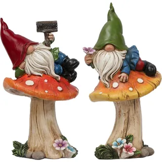 Gartenzwerge Herbstdeko 2er Set Pilzen liegend 17cm