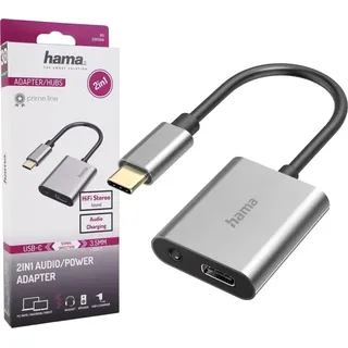 Hama USB-C zu 3.5 mm Klinke und USB-C – Audio und Laden gleichzeitig - Grau