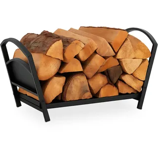 Relaxdays Kaminholzkorb Metall 33 x 66 x 30,5 cm klappbar Schwarz