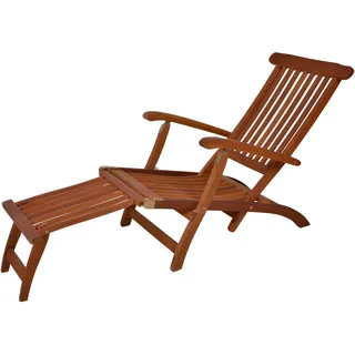 Gardenson Deckchair , Braun , Holz , Eukalyptusholz , Hartholz , 56x76x163 cm , wetterbeständig, UV-beständig, klappbar, abnehmbares Fußteil, Rückenlehne verstellbar , Holzmöbel, Sitzgelegenheiten Holz, Gartenliegen Holz