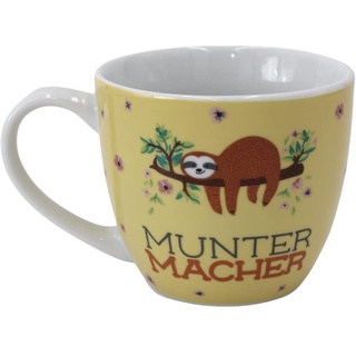 Dekohelden24 Maxi-XXL Kaffeebecher/Tasse aus Porzellan, Motiv: Muntermacher, Größe H/Ø: 9,2 x 10,5 cm, Fassungsvermögen 400 ml, Spülmaschinengeeignet, Faultier, 9,2 cm