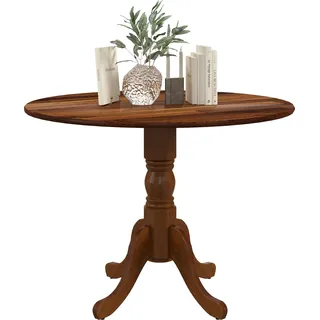 COSTWAY Esstisch, runder Küchentisch aus Massivholz, Esszimmertisch für 4 Personen, Holztisch für Küche und Esszimmer, 100 x 100 x 73 cm (Walnuss) - Braun
