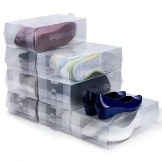 Kurtzy Schuhbox Transparent Plastik Aufbewahrungsbox Schuhe (10Stk) – Damen, Herren, Kinder Schuhboxen Stapelbar, Faltbar, Gewellt – Schuhaufbewahrung Platzsparend Sneaker Box zum Reisen, Aufbewahrung