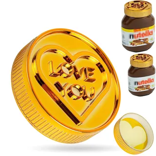 LOVE YOU Geschenkdeckel, passend für Nutella Glas ab 600 Gramm, goldener Deckel mit Platz innen für eine persönliche Nachricht, Nuss-Nougat Geburtstagsgeschenk für Familie und Freunde, Geschenkbox