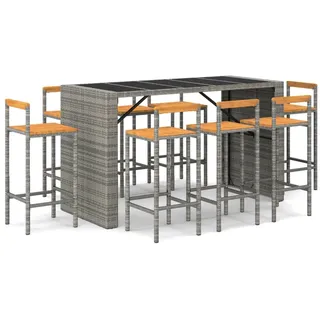 vidaXL 9-tlg. Gartenbar-Set Grau Poly Rattan & Massivholz Akazie - Grau