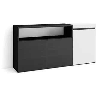 Skraut Home | Sideboard, Highboard | Kommode, Komodenschrank | 150x75x35cm | 3 Türen | Wohnzimmer, Küche | Moderner Stil | Weiß und Schwarz