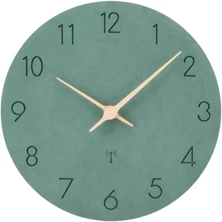 Warminn MDF Holz Wanduhr Funk Funkuhr Grün Wanduhr Lautlos Funkuhr Groß Vintage Küchenuhr Funkwanduhr Geräuschlos Uhr Wand Wohnzimmer Wanduhren Große Küche Funkuhren