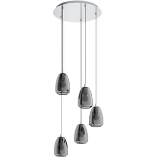 EGLO Hängelampe Alobrase, 5-flammige Cluster Pendelleuchte Esstisch, Hängeleuchte aus Metall in chrom und bedampften Glas in schwarz-transparent, Esszimmerlampe hängend, E27 Fassung, Ø 54 cm