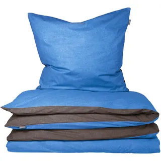 SCHIESSER Doubleface Renforcé blau/anthrazit 155 x 220 cm + 80 x 80 cm