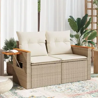 KKHOMEI Gartensofa mit Kissen Rattan Sofa 2-Sitzer mit Beistelltisch Balkon Couch Lounge Sofa Balkon Lounge Klein Balkonmöbel Rattansofa Outdoor Sofa Gartenmöbel Polyrattan