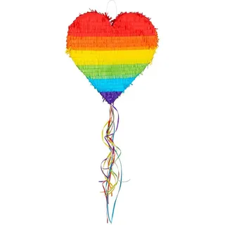 Boland 30965 - Zieh-Pinata Regenbogen-Herz, Größe 37 x 36 x 7,5 cm, zum Befüllen mit Süßigkeiten und Konfetti, Party-Spaß, Geburtstag, Geschenk