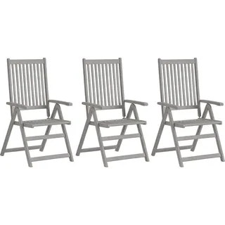 vidaXL Verstellbare Gartenstühle 3 Stk. mit Auflagen Massivholz Akazie - Grau