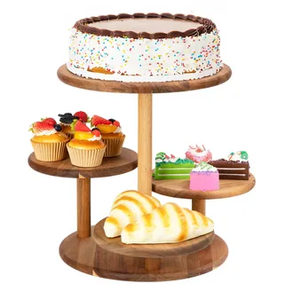 E-ROOM TREND Etagere Tortenständer/Cupcake Ständer aus Holz 4 Etagen | Desser Halter Turm Serviertablett mit mehreren Etagen | für Geburtstag party Hochzeiten Nachmittagstee Heimpartys (MDP04A)