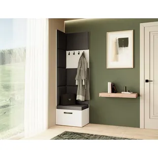 Garderobe MARGARET V, Farbe: Weiß+Jasmine100 mit gepolsterten Paneelen und Kleiderhaken - Schwarz