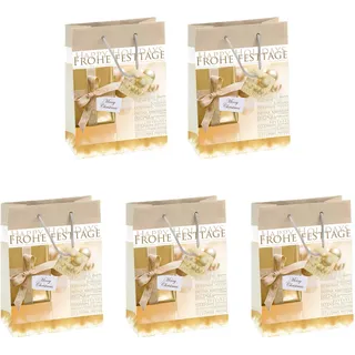 Sigel GT017 Papier-Geschenktüten 23 x 17 cm, 5er Set, gold, Weihnachten - weitere Größen