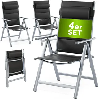 CASARIA® Gartenstühle 4er Set Klappbar Gepolstert Alu 8- Fach Verstellbar 120 kg Belastbarkeit Wetterfest Outdoor Balkon Camping Hochlehner Klappstuhl - Silber