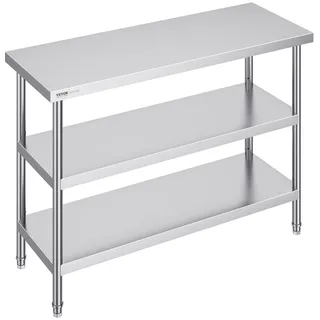 Vevor Lebensmittel-Zubereitungstisch aus Edelstahl, Gewerblicher Küchenarbeitstisch, mit 2 verstellbaren Unterregalen, 457 x 1219 x 864 mm Zubereitungstisch für Grill, Küche, Zuhause