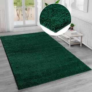 Hochflor-Teppich BRUNO BANANI "Shaggy Soft" Gr. 2, grün (dunkelgrün), B:70cm H:30mm L:140cm, Kunstfaser, Teppiche, Hochflor-Teppich, gewebt, Uni Farben, besonders weich und kuschelig, Kundenliebling