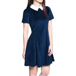 Allegra K Damen Kurzarm A-Linie Bubikragen Kleid Knielang Party Minikleid Blau M
