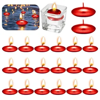 20 Stück Schwimmkerzen Metallkerzen Rot-Metallic Unparfümierte Schwimmkerzen Metallic 37mm Dekorative Schwimmende Kerzen für Hochzeit Pool Partys SPA Badewannen Valentinstag Weihnachten Deko