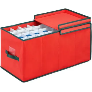 Relaxdays Weihnachtskugel Aufbewahrungsbox, Dunkelgrün,Rot