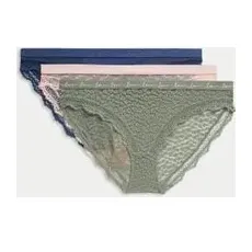 Womens M&S Collection Lot de 3culottes bikini en dentelle et tulle - Dusty Green, Dusty Green - 16