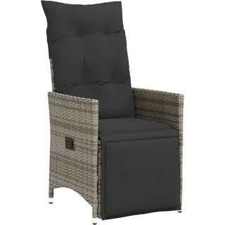 vidaXL Gartensessel Verstellbar mit Kissen Grau Poly Rattan - Dunkelgrau