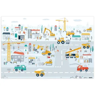 MuchoWow Kinderteppich Baustelle - Traktor - Bagger - Auto - Design 105x70 cm , Kunststoff , Rechteckig , 105x70 cm , Ce , rutschfest , Teppiche und Böden, Teppiche, Kinderteppiche