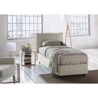 Talamo Italia - Einzelbett Evelyn, Containerbett mit Stoffbespannung, 100% Made in Italy, Frontöffnung, inklusive Matratze Cm 90x200, Beige