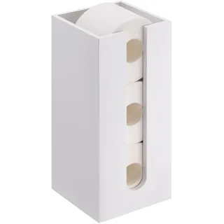 Navaris Bambus Toilettenpapier Rollenhalter - 15x15x33cm Ersatzrollenhalter frei stehend kompakt - Bambushalter für Badezimmer Gäste WC ohne Bohren - weiß