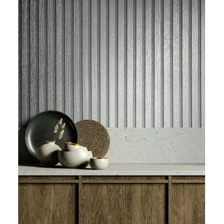 WALLCOVER Tapete Metalloptik Silber Streifen Paneele hochwertige Vliestapete für Wohnzimmer Schlafzimmer 10,05 x 0,53m