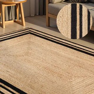 Teppich HANSE HOME "Jutta Juteteppich", natur, gold, schwarz, B:120cm H:7mm L:170cm, Jute, Teppiche, Teppich, Handgewebt, Jute Naturteppich, Boho, Wohnzimmer, Schlafzimmer