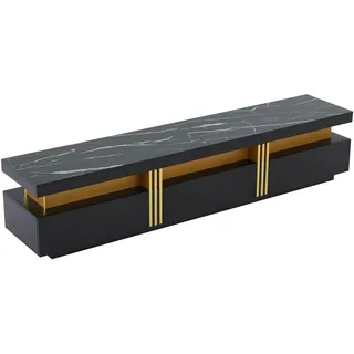 Urban Meuble Sideboard mit Marmoroptik und Goldakzenten, 120/40/42 cm , Schwarz , Holzwerkstoff , Rechteckig , 40x42x200 cm , Wohnzimmer, TV Möbel, Lowboards, Lowboards stehend