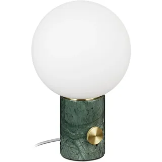 Relaxdays Tischlampe, Marmorsockel, Glaskugel, E14 Fassung, dimmbar, Wohnzimmer, Tischleuchte, HxD: 32x19 cm, weiß/grün
