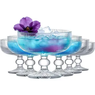 TOLASTO Martinigläser Set 6er 320 ml – Cocktailgläser Coupe mit Stiel, geriffelte Vintage Gläser groß, für Espresso Martini, Margarita, Champagner & Dessert, spülmaschinenfest