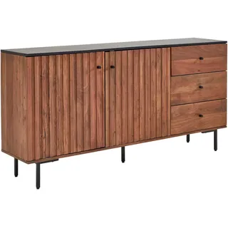 Mid.you Sideboard , Schwarz, Walnussfarben , Metall , Akazie , massiv , 1 Fächer , 3 Schubladen , 170x85x40 cm , Holzmöbel, Kommoden Holz, Sideboards Holz