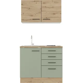 Flex-Well Exclusiv Miniküche Cara 100 cm Schilfgrün matt - Artisan Eiche