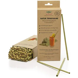 Natur Trinkhalme, Strohhalme aus Bambus Gras, 20cm, Einweg Trinkröhrchen, 100St. biologisch abbaubar