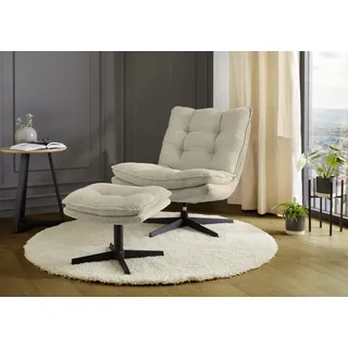 Jockenhöfer Relaxsessel Kasper Cord 76 x 85 x 87 cm Beige mit Hocker, drehbar