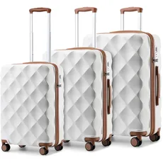 British Traveller Gepäck-Sets, strapazierfähiges ABS + Polycarbonat, Hartschalengepäck, leicht, Reisegepäck mit 4 Spinnrollen, cremeweiß, Luggage 4 PCS SET, Mode, Reisen