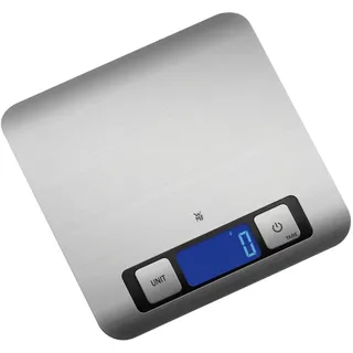 WMF Digitale Küchenwaage 20 x 20 x 1 cm, Backwaage, Küchenwaage digital, Haushaltswaage, Edelstahl, grammgenau, Tara-Funktion, 5kg Maximalgewicht, silber