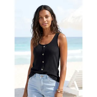 Trägertop LASCANA "mit Zierknopfleiste", Damen, Gr. 36/38, schwarz, Piqué, Obermaterial: 69% Polyester (REPREVE), 28% Viskose, 3% Elasthan, unifarben, normal, Rundhals, Tops Trägertop, aus weicher Piqué-Qualität, Topseller