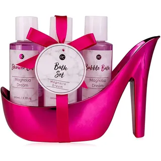 Accentra Bade- und Körperpflege Set Marble Pink in einem eleganten und dekorativem Pump, 4-teiliges Luxus Beautyset, Pflege-set für ein entspanntes SPA Erlebnis