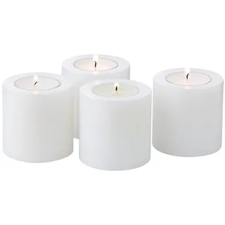 Edzard 4er Set Dauerkerze Cornelius (Höhe 6 cm, Durchmesser 6 cm), weiß, hitzebeständig 90 Grad - Teelichthalter, Teelichtkerze