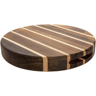 Grunwerg Rockingham Forest Multi-Holz Schneidebrett – Akazie, Verkohlte Akazie & Kautschukholz – Rund, Durchmesser von 35 cm, Extra-dick