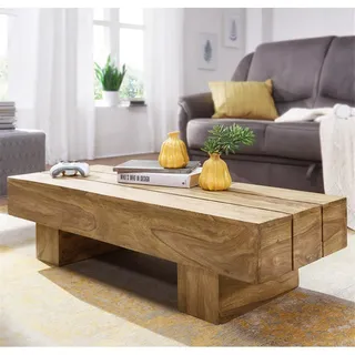 Couchtisch Massiv-Holz Akazie Design Wohnzimmer-Tisch dunkel-braun Landhaus-Stil Beistelltisch B/H/T ca. 120/30/45cm - Braun