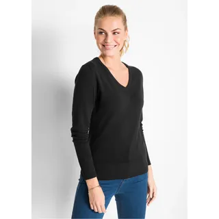 bonprix Strickpullover "Feinstrickpullover" aus Feinstrick, hüftlang, ohne Verschluss, schmale Passform, schwarz