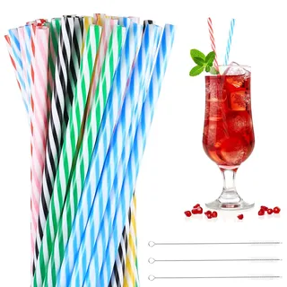 60 Stück Wiederverwendbare Strohhalme, Cocktail Strohhalme Plastik, 23 cm Farbige Trinkhalme Plastik wiederverwendbar für Smoothies Getränke Saft Heißgetränk Trinkröhrchen, mit 3 Strohhalmbürste