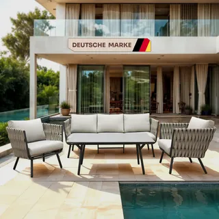 Gardissimo REANA Rope Alu Lounge Gartenmöbel Set Sitzgruppe hell